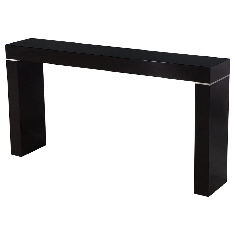 Vaughan Benz Style Ebonized Console Table with Silver Trim For Sale