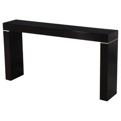 Vintage Vaughan Benz Style Ebonized Console Table with Silver Trim