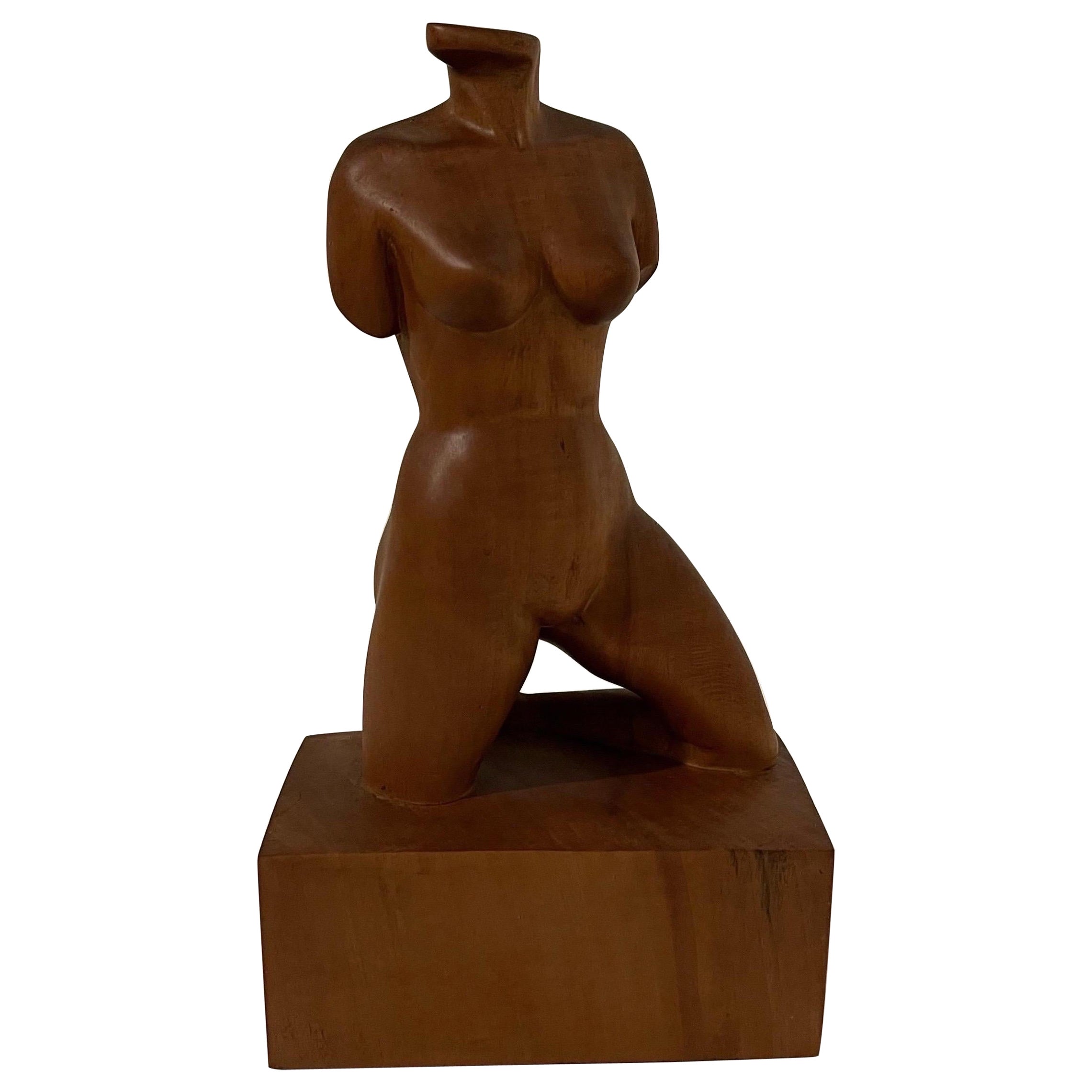 Skulptur einer weiblichen Aktfigur in Büste aus Holz, 1960er Jahre, Skulptur 