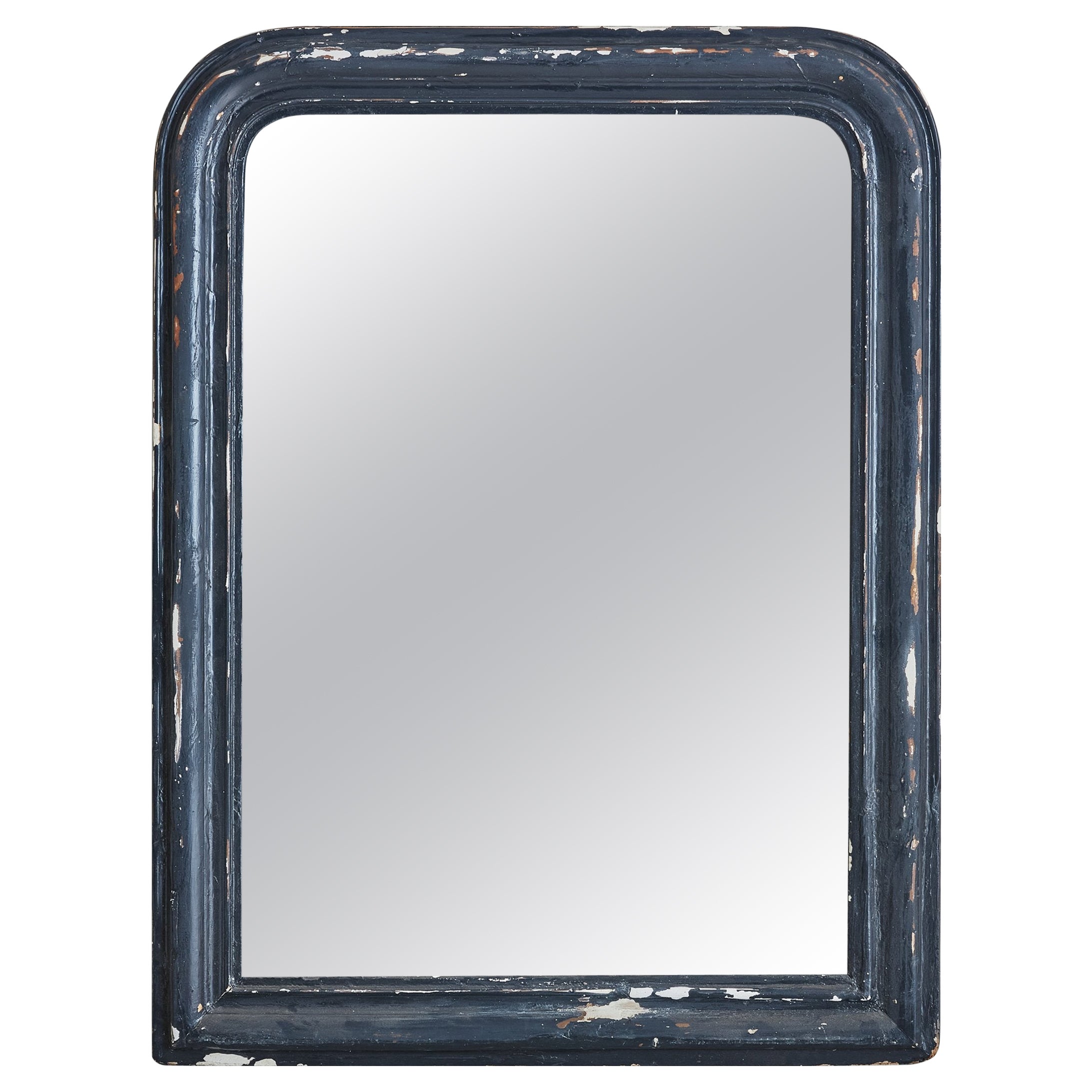 Antique French Black Wood Frame Mirror, Early 1900s