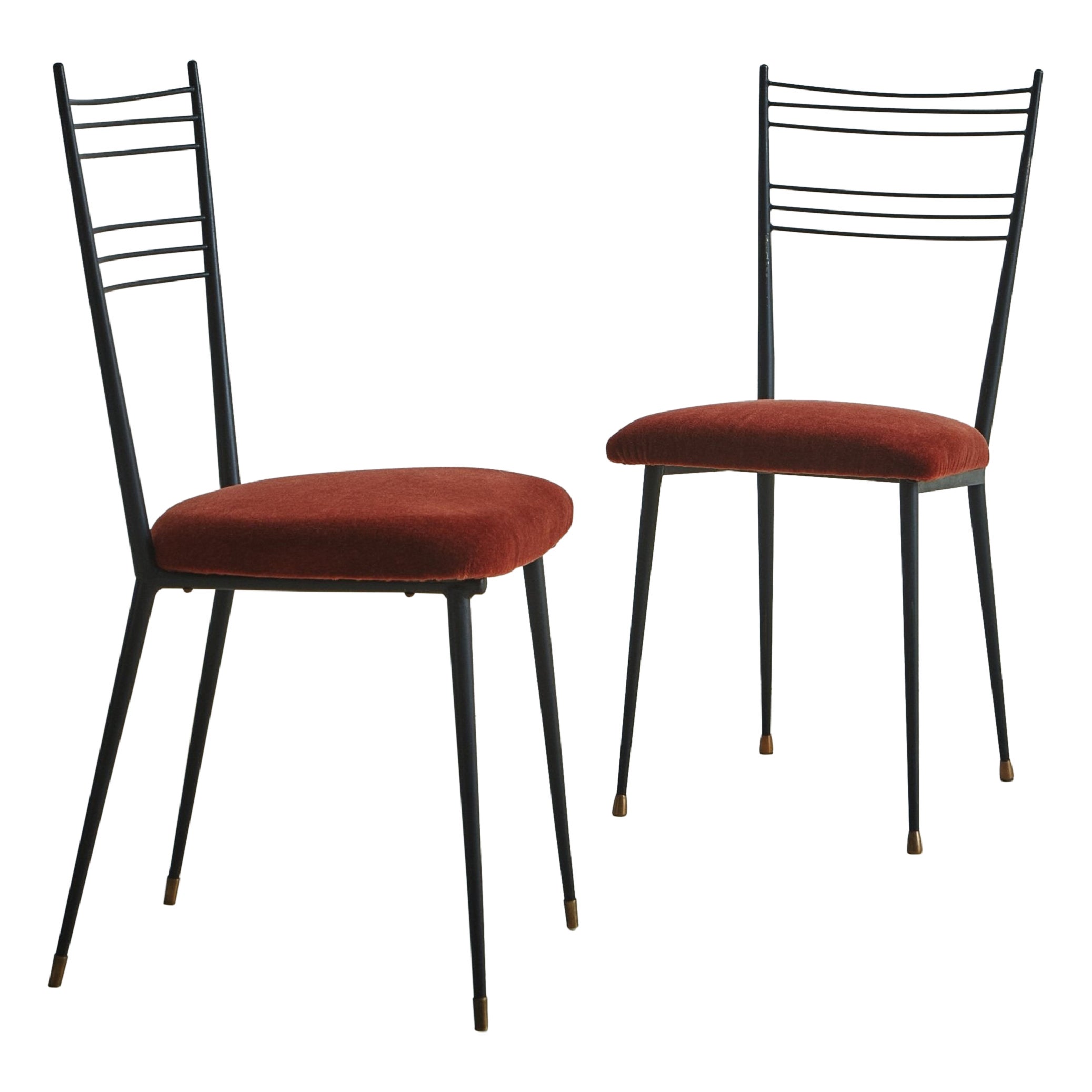 Set of 4 Steel Dining Chairs in Rust Mohair Attributed to Colette Guedon For Sale