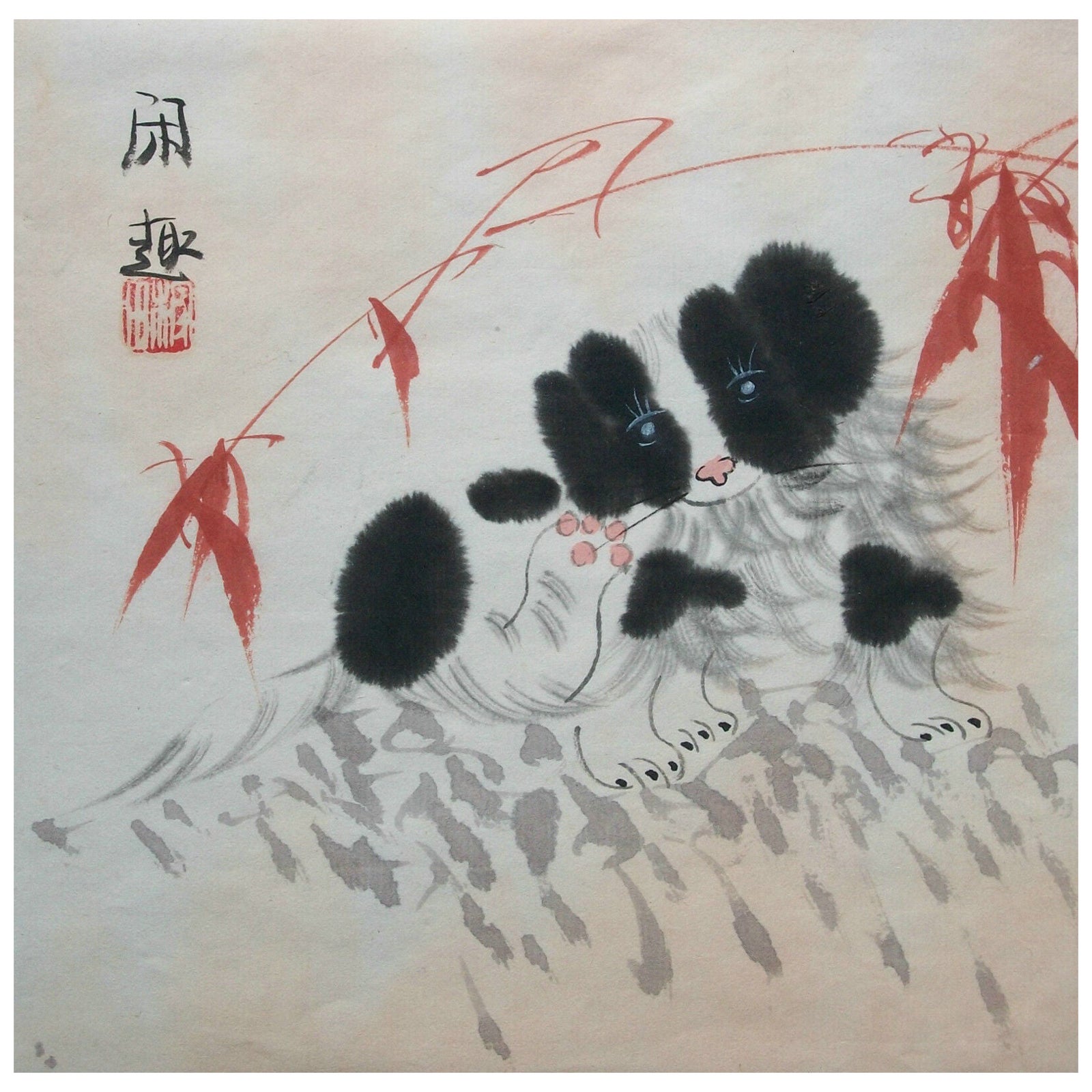 XIANG TIAN – „Relaxing“ – Vintage-Aquarellgemälde – signiert – China – 20. Jahrhundert. im Angebot