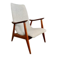 Mid Century Vintage Grau Wolle Teak Louis Van Teeffelen WéBé Lounge Stuhl Retro