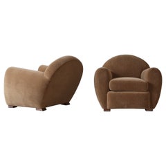 Vintage Pair of Round Leaning Club Chairs, Upholstered in Pure Alpaca