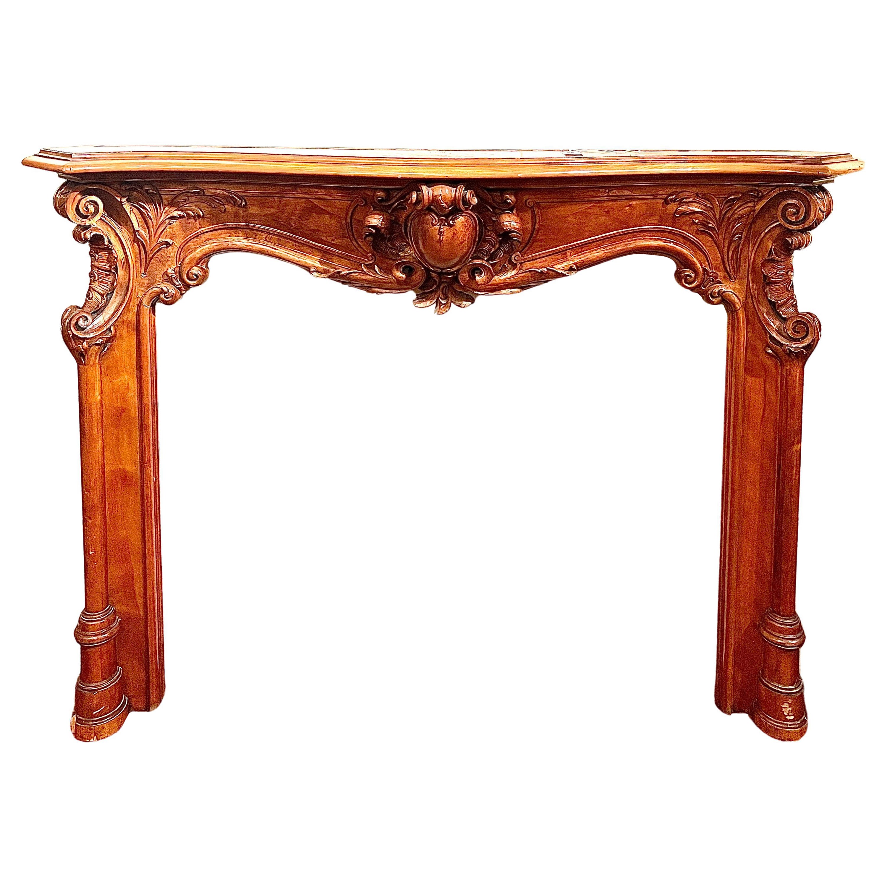 Antique French Well Carved Mahogany Mantel, Circa 1860-1880. For Sale