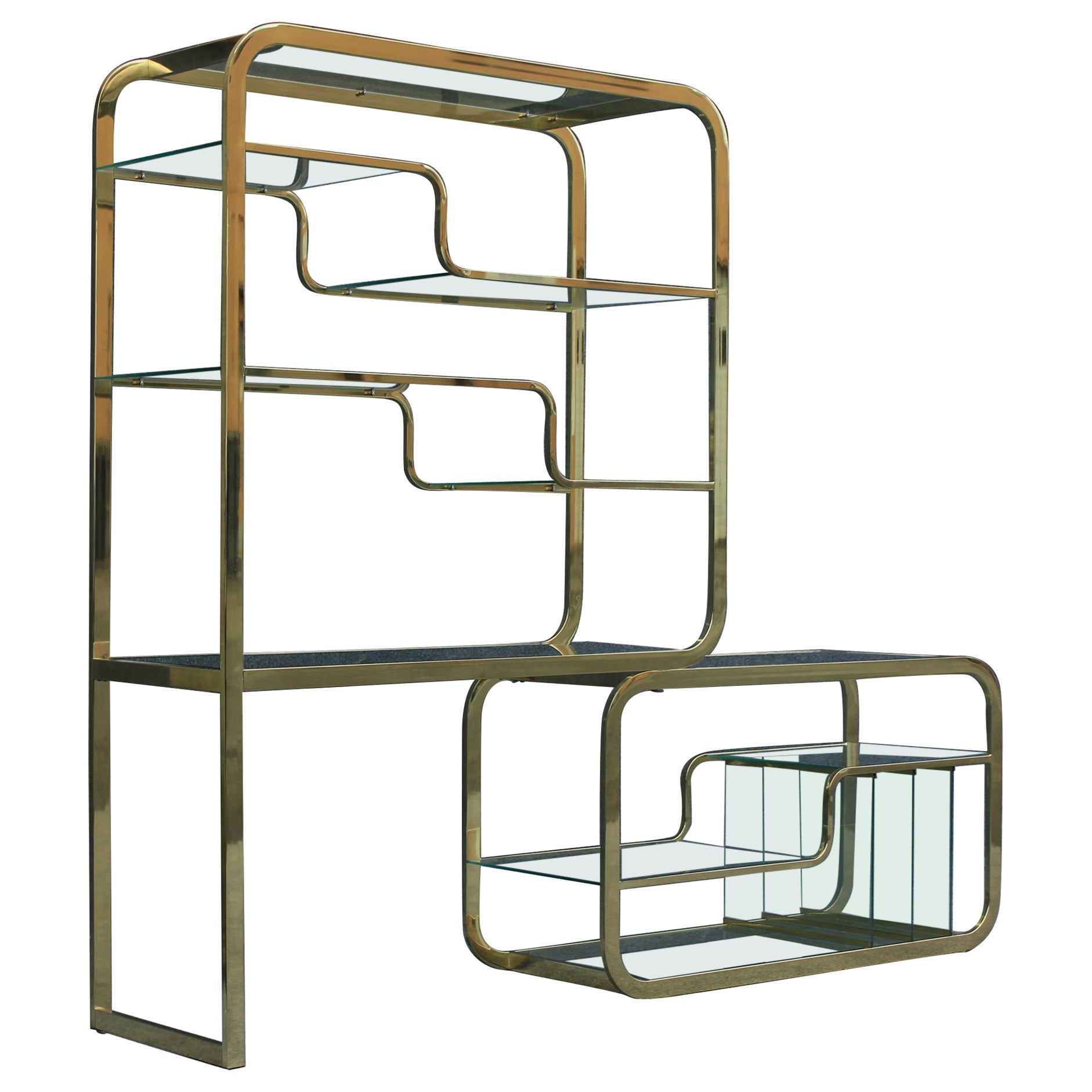 DIA Milo Baughman Style Adjustable Brass & Glass Etagere Mid Century/Art Deco