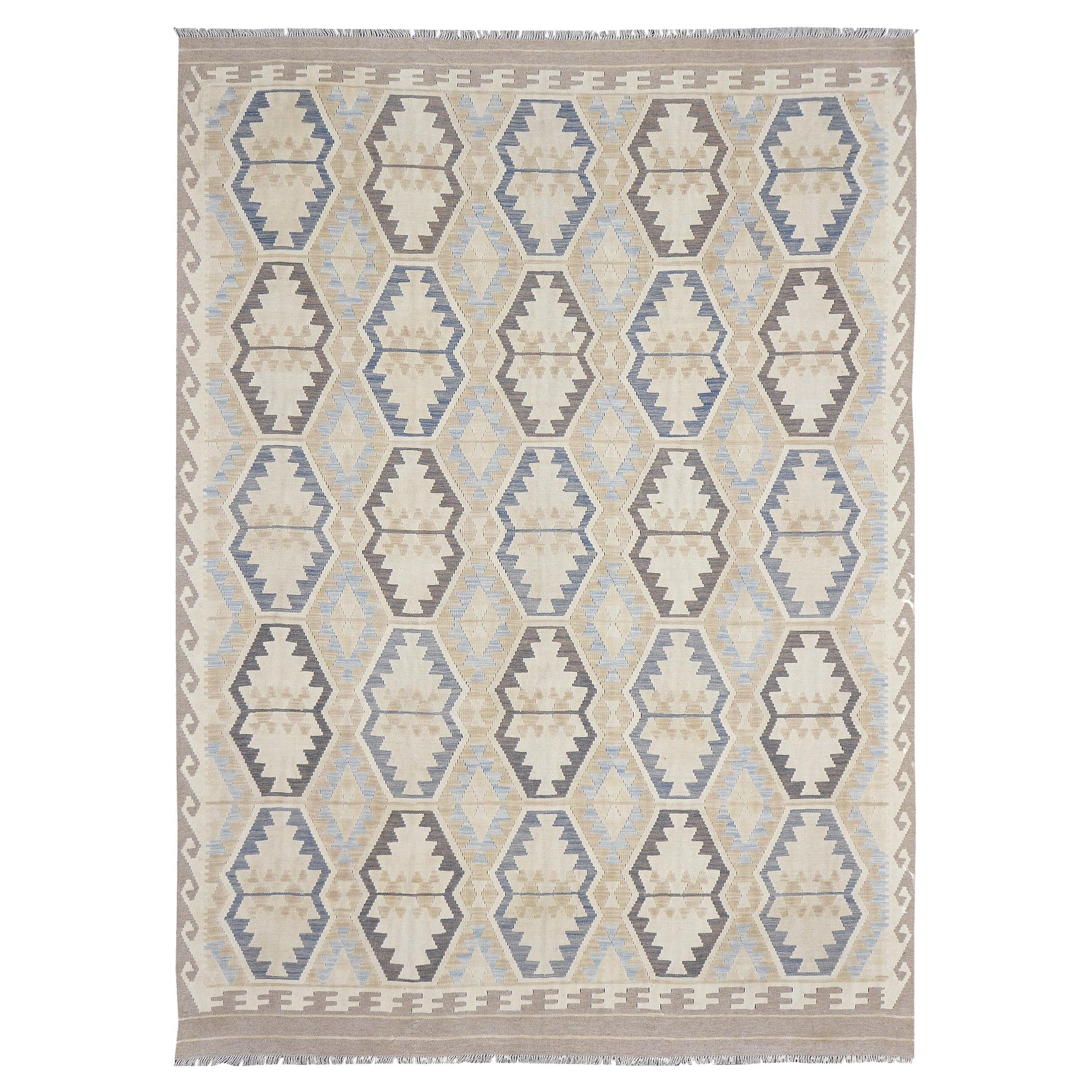 Mehraban - Kilim à tissage plat de style vintage en teinture naturelle, à motif tribal