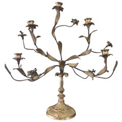 Vintage French Style Brass and Metal Candelabra With Sculpted Lillie’s and leave