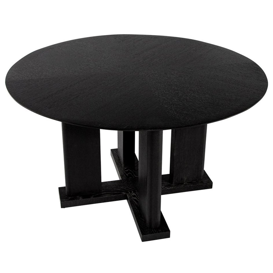 Modern Round Dining Table in Black Cerused Oak Finish For Sale