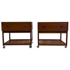 Vintage Danish Modern End Table Pair on Castors.