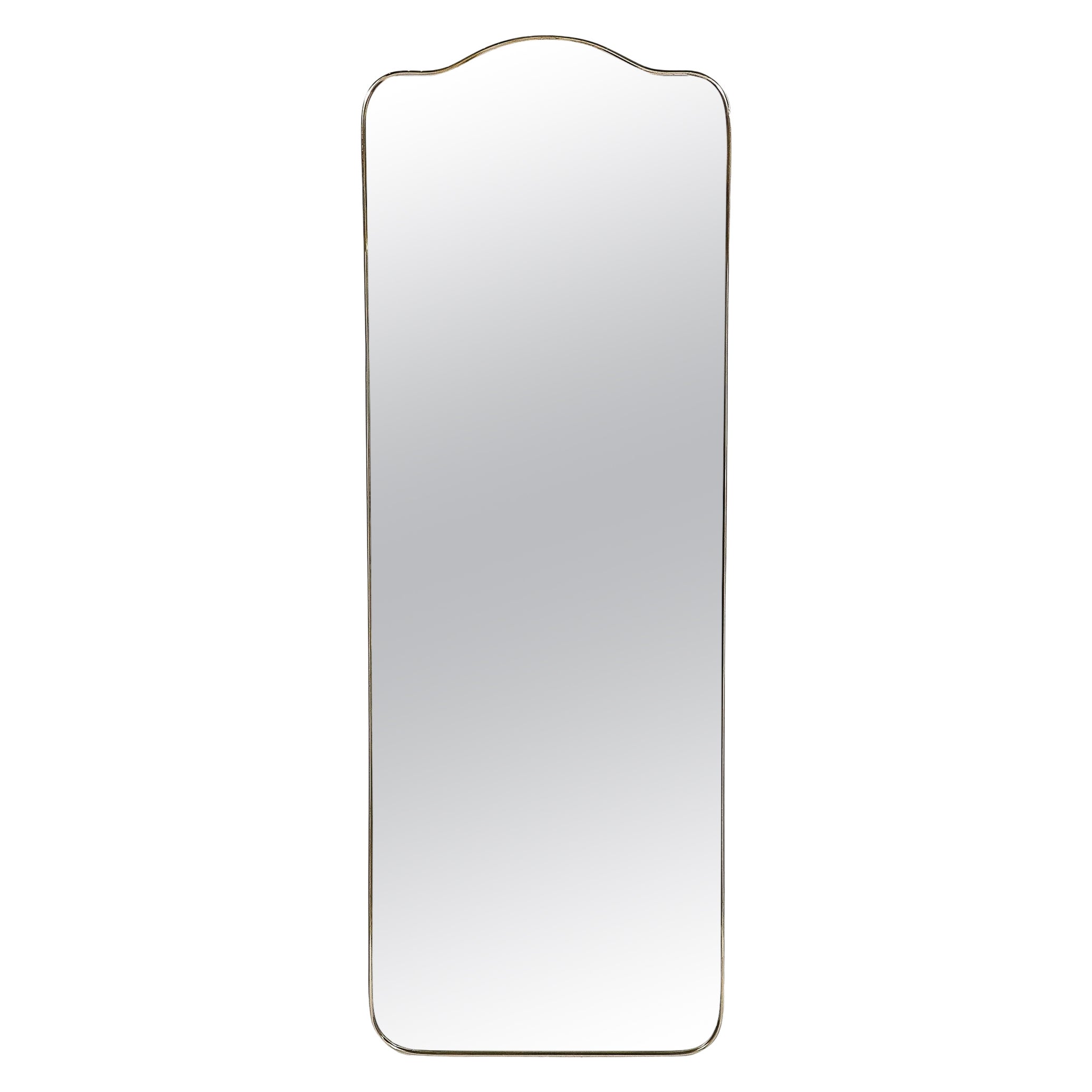 Mid-Century Modernist Vertical Brass Wrapped Mirror With Rounded Arch Detailing For Sale