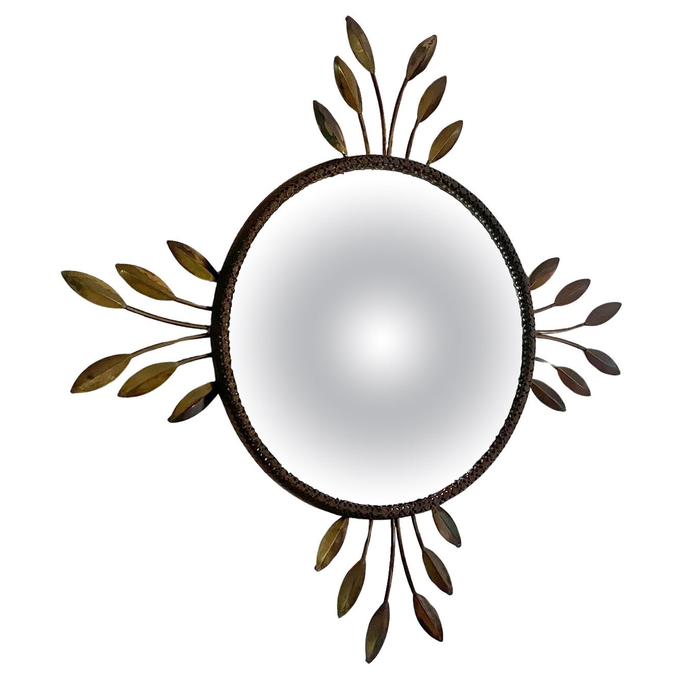 Italian Floral Sunburst Convex Mirror  For Sale