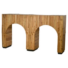 Retro Split Cane Bamboo Console Table mid-century modern style 
