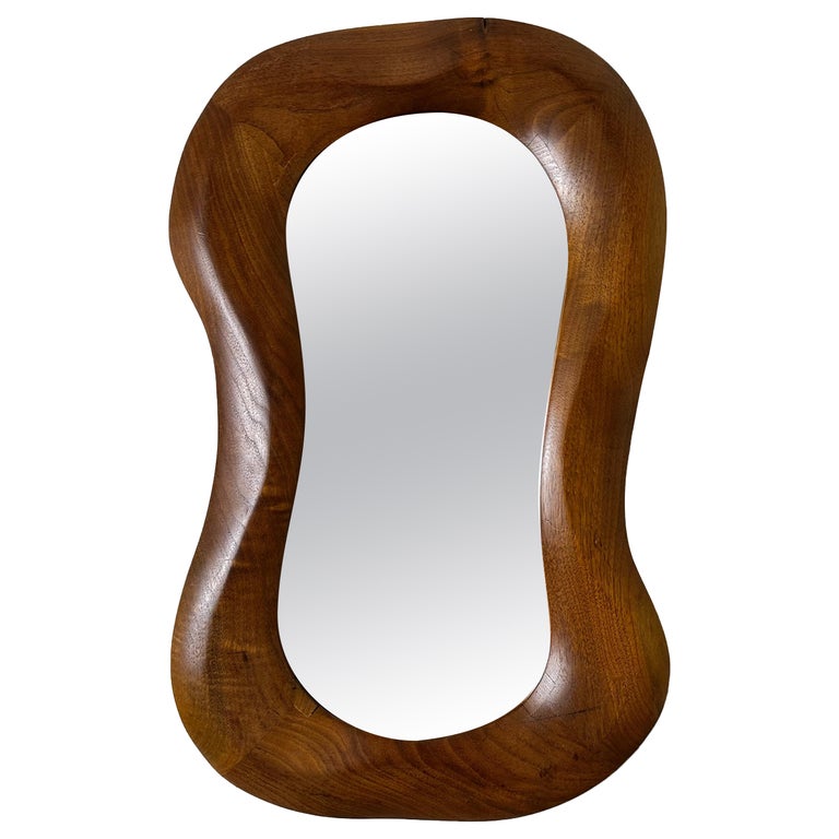 Studio Craft Asymmetrical Walnut Mirror, 1970s, offered by ECD Vintage