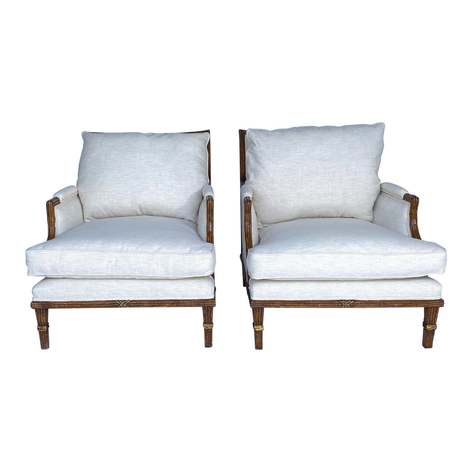 Faux-Bamboo Bergere Chairs Set of 2 For Sale