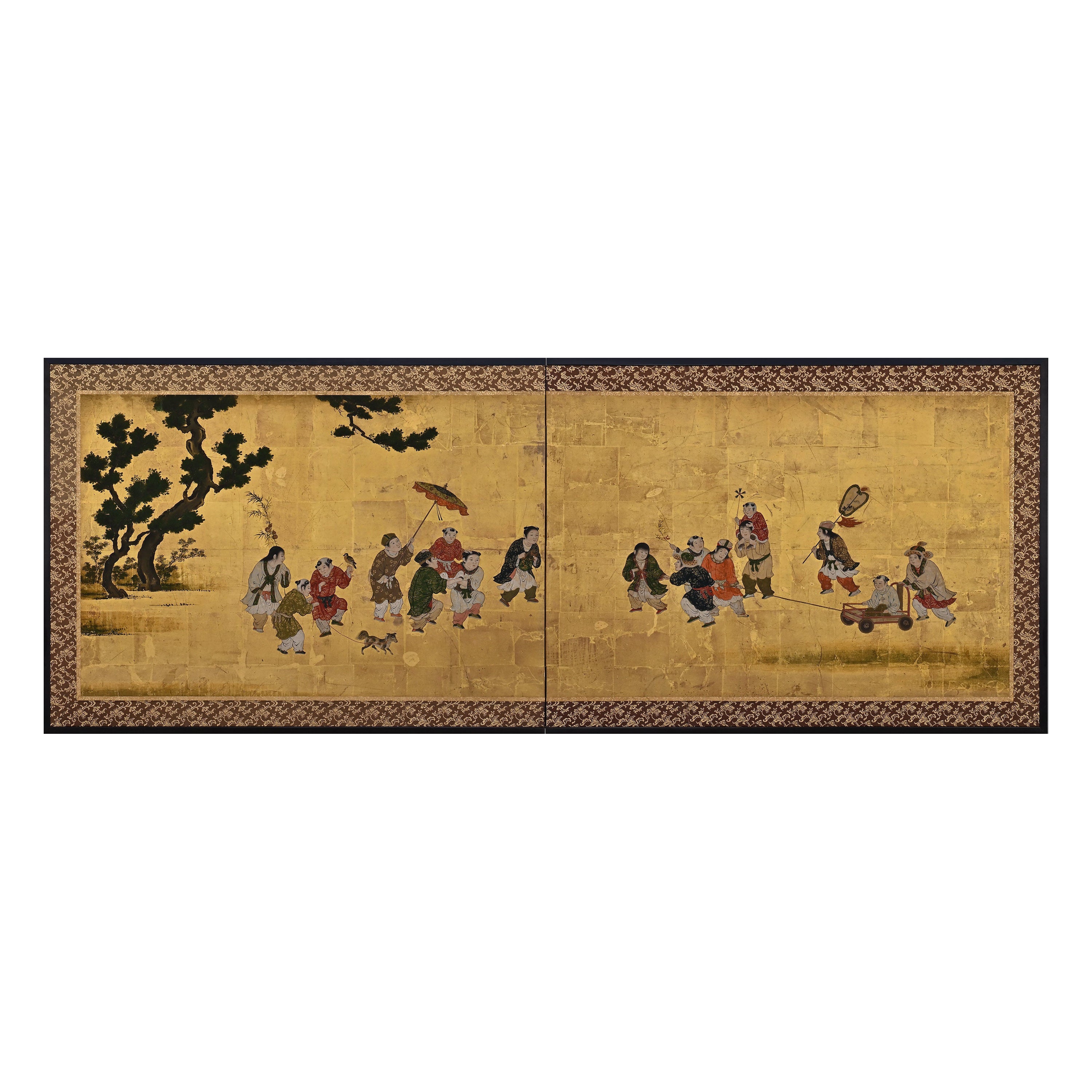 17th Century Japanese Screen. Karako Asobi: Chinese Children at Play. For Sale