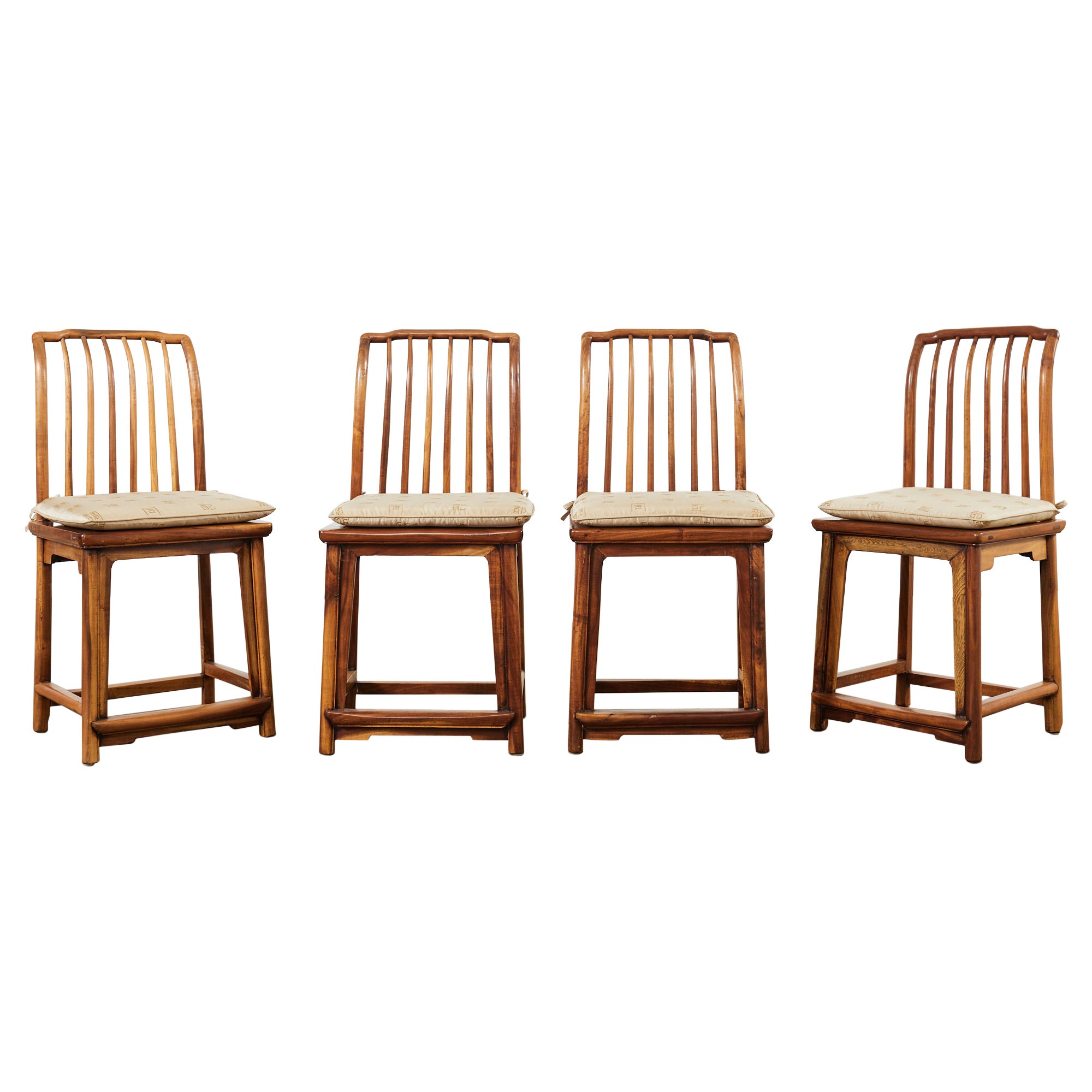 Set of Four Chinese Provincial Spindleback Elm Dining Chairs For Sale