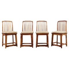 Vintage Set of Four Chinese Provincial Spindleback Elm Dining Chairs