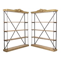 Pair of French Industrial Display Shelves with 19th Century Giltwood Pelmets  