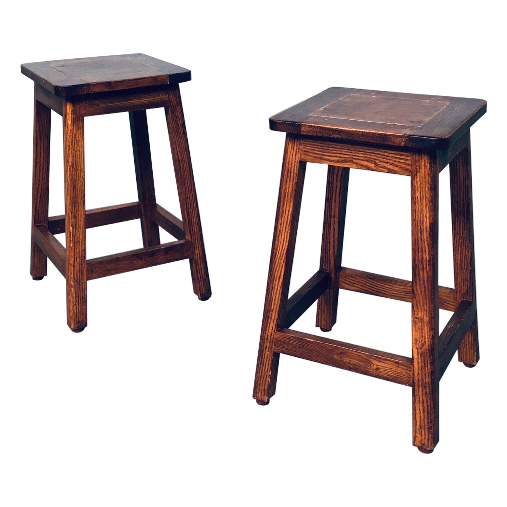 Pair of Vintage 1950's Square Potters Stools For Sale