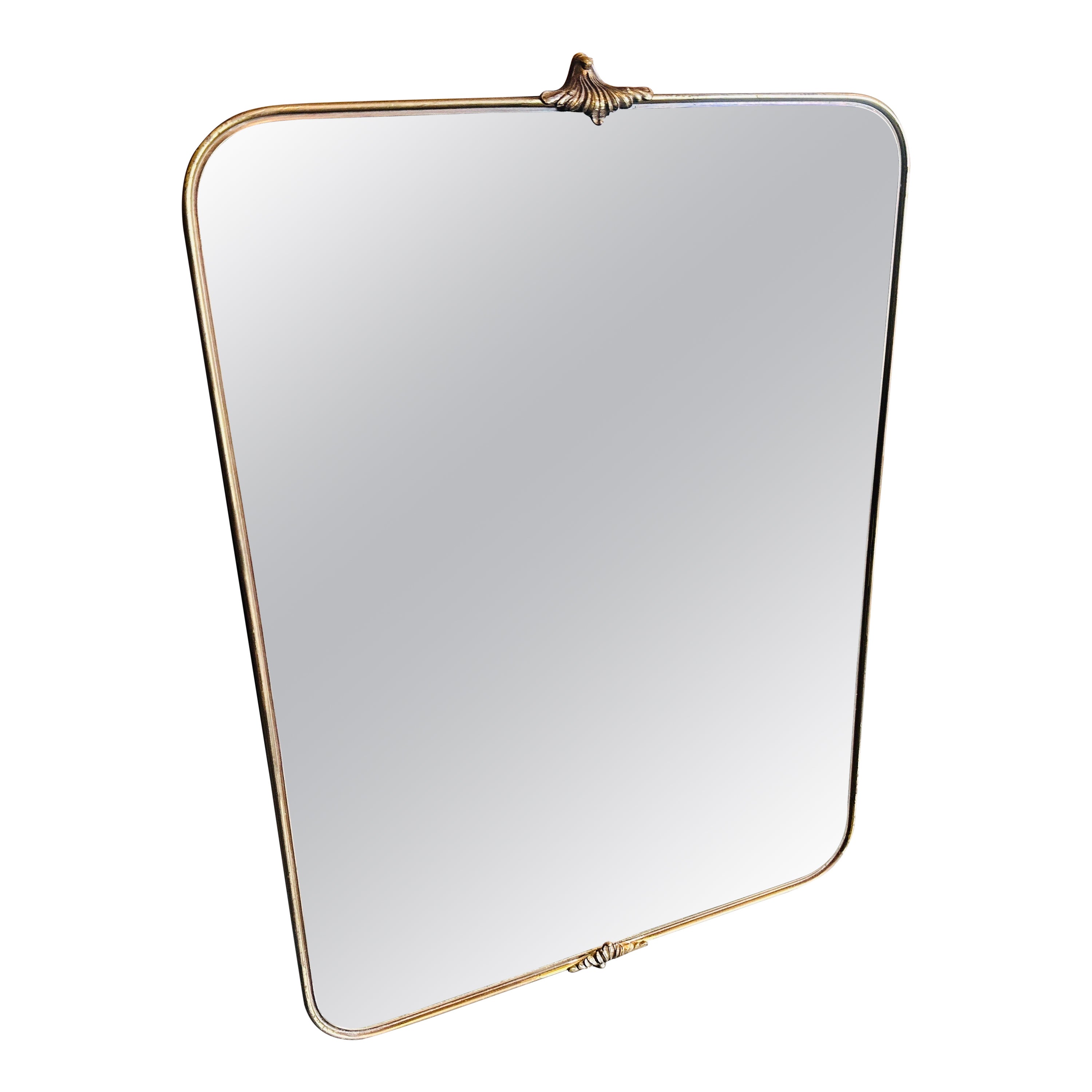1950s Gio Ponti Style Mid-Century Modern Brass Rectangular Italian Wall Mirror