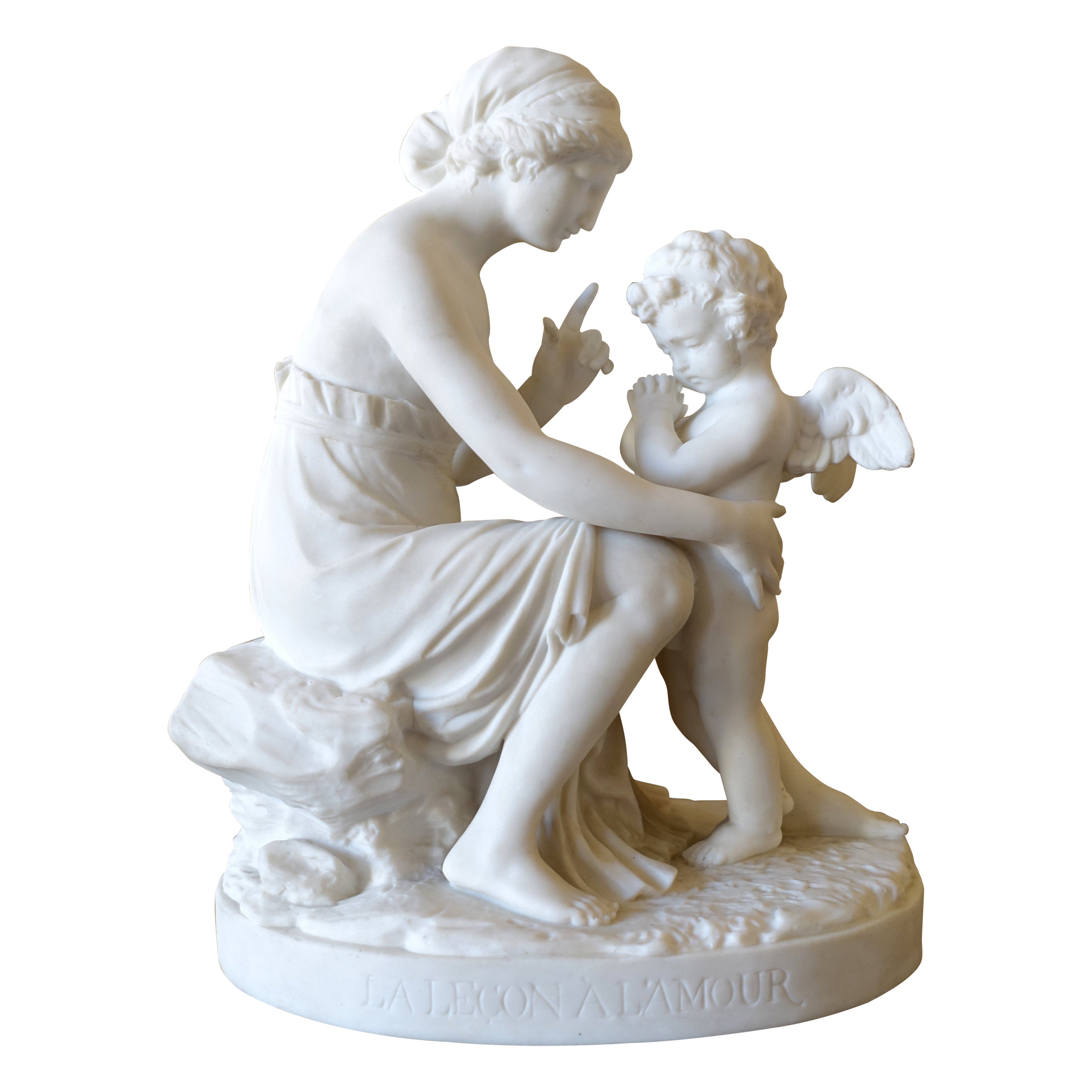 Sevres manufacture : antique biscuit centerpiece, lesson to Love - 1891 - signed