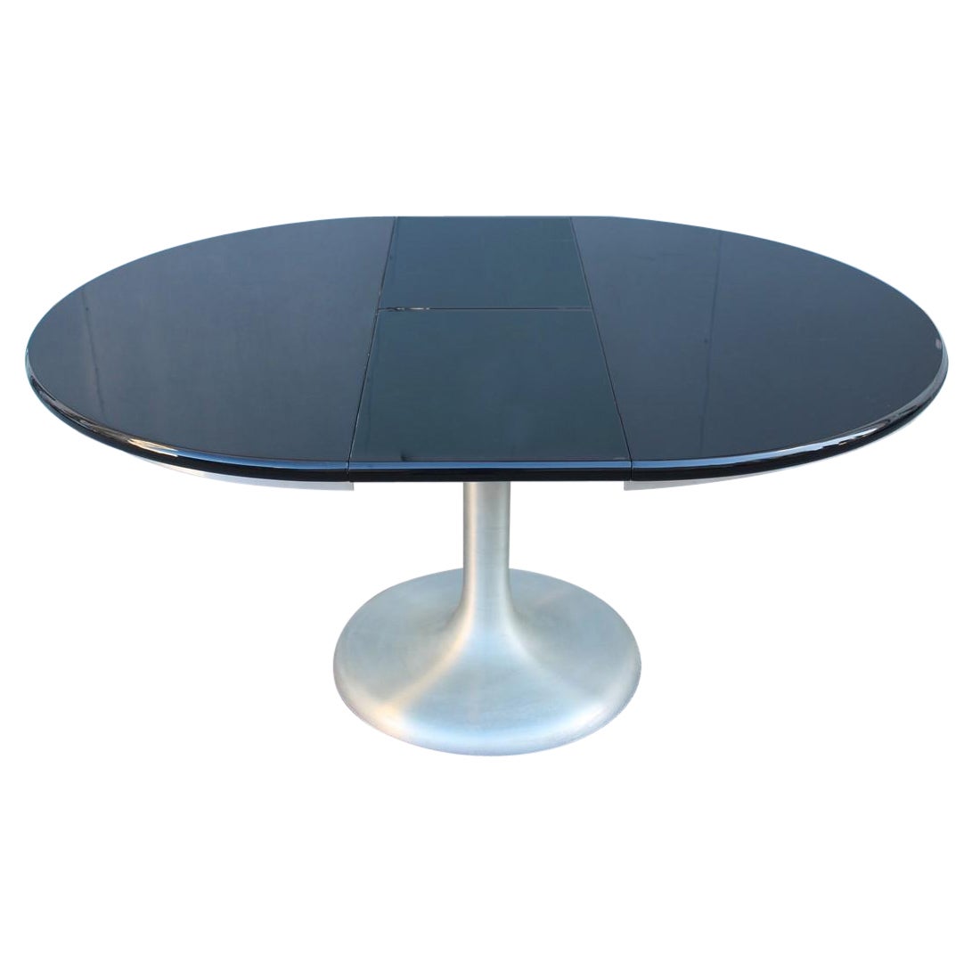 Extendable Round Table in Black Lacquer Satin Metal 1970  Moscatelli  Formanova