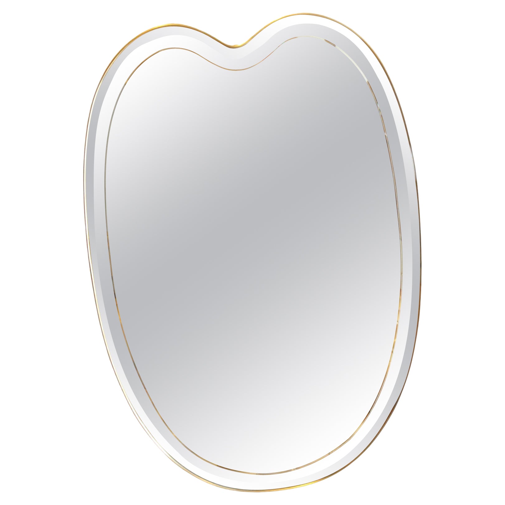 Large 1950's Modernist Shaped Brass Wall Mirror, Heart Shaped, Gio Ponti Style For Sale