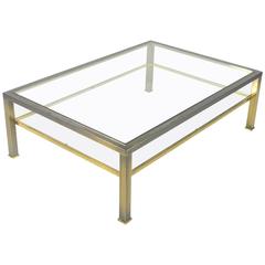 Large Maison Jansen Brass and Glass Coffee Table, France, 1960-1970s