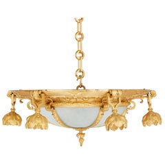 19th Century French Gilt Bronze and Glass Six-Light Chandelier