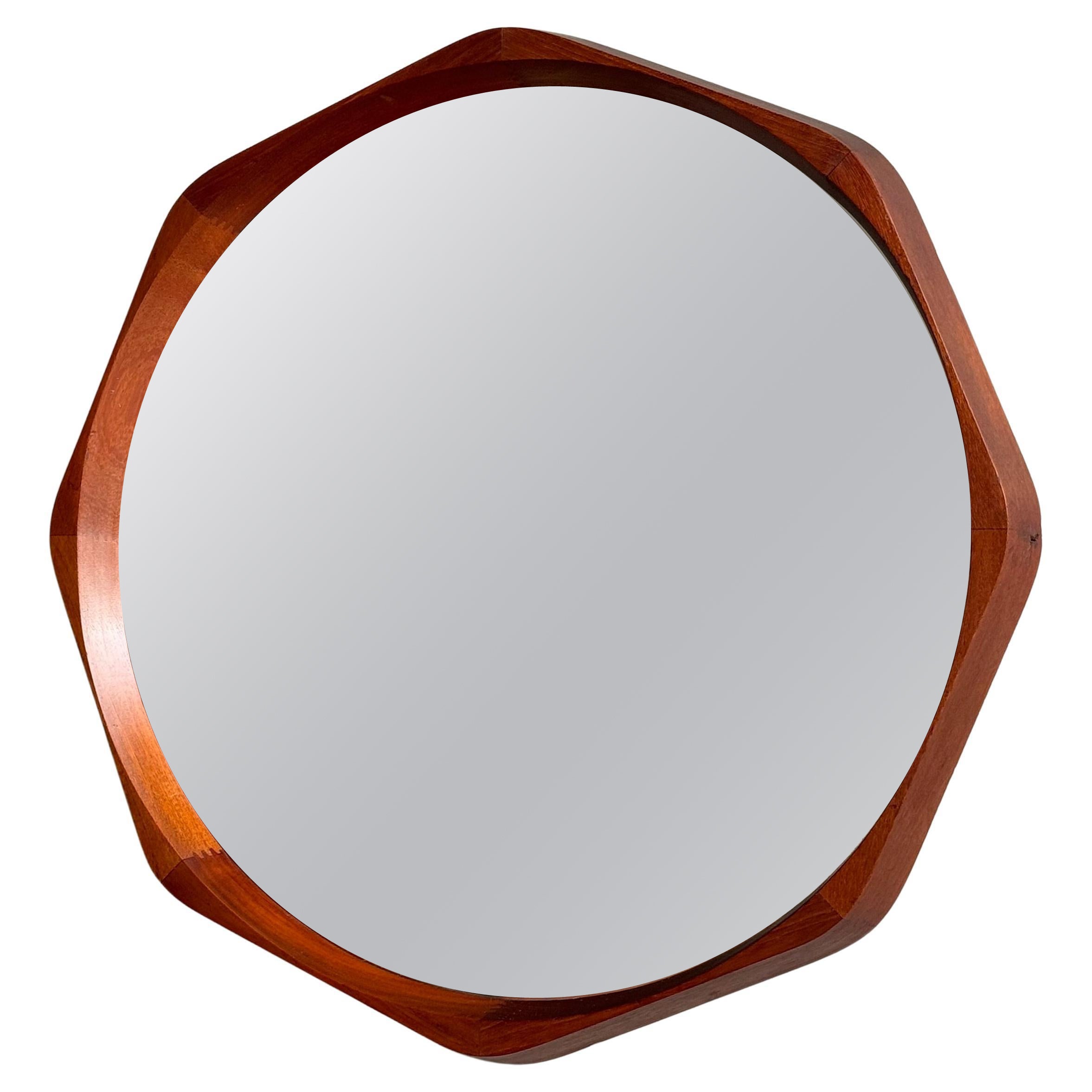 Large Octagonal Teak Wall Mirror, Denmark, 1950s For Sale