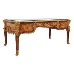 Antique French Louis XV Style Ormolu Mounted Marquetry Desk by Maison Léger