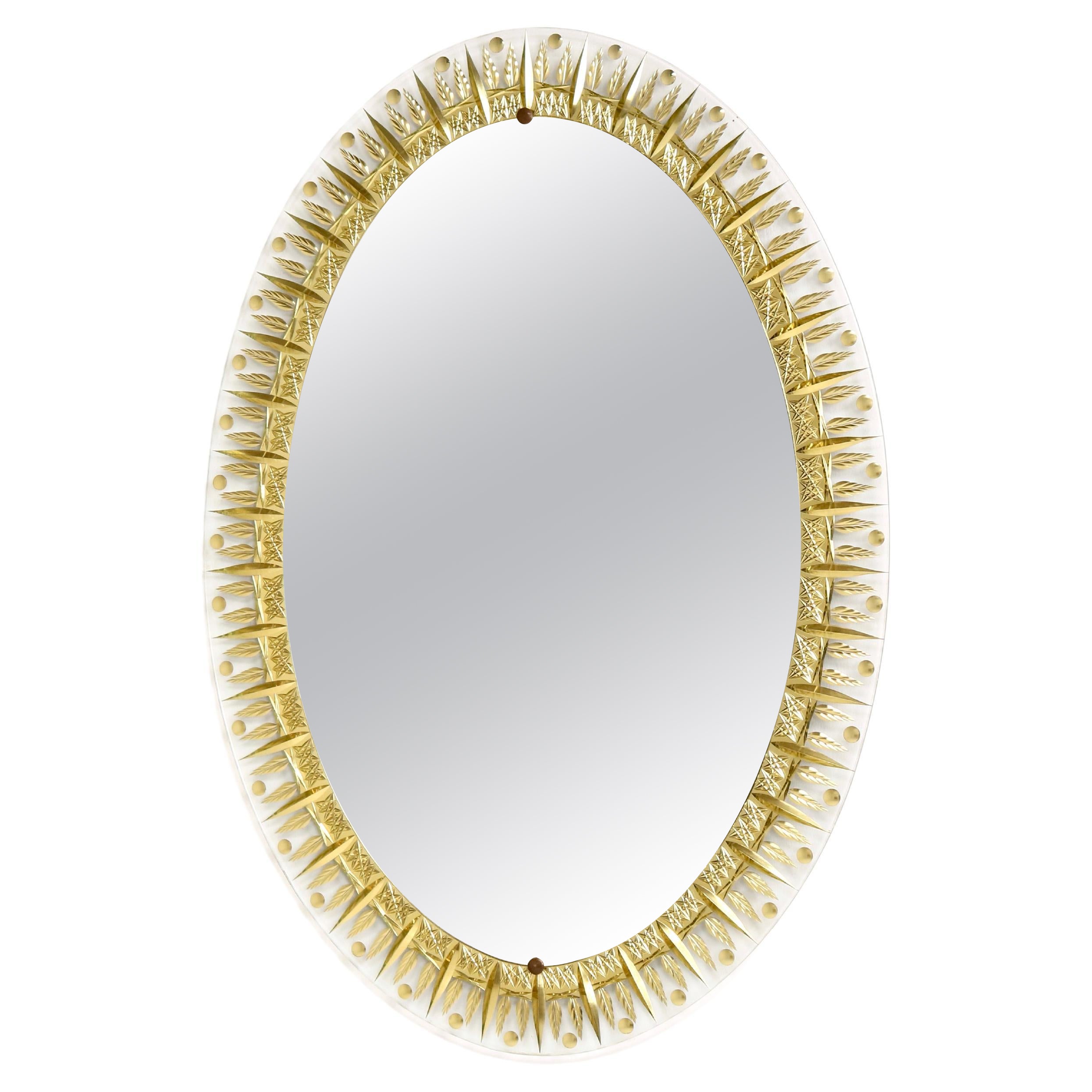 Cristal Art - Glass Mirror with lacquered gold details, Italian Design 1960s