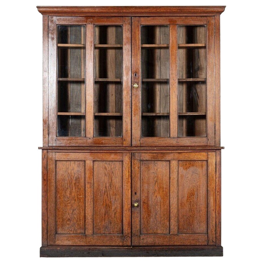 Large 19thC English Oak Glazed Housekeepers Cupboard For Sale