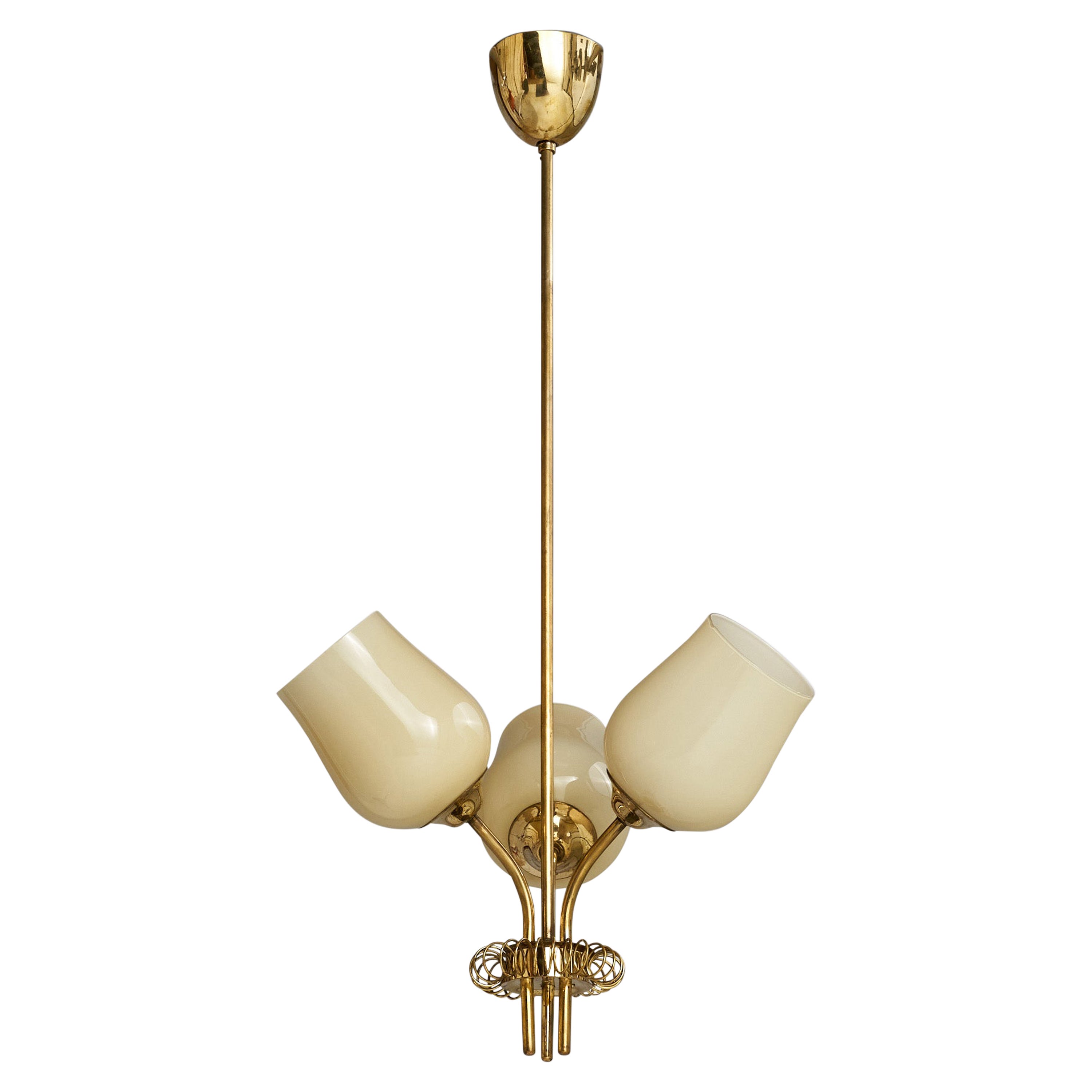 ITSU, Chandelier, Brass, Glass, Finland, 1940s For Sale