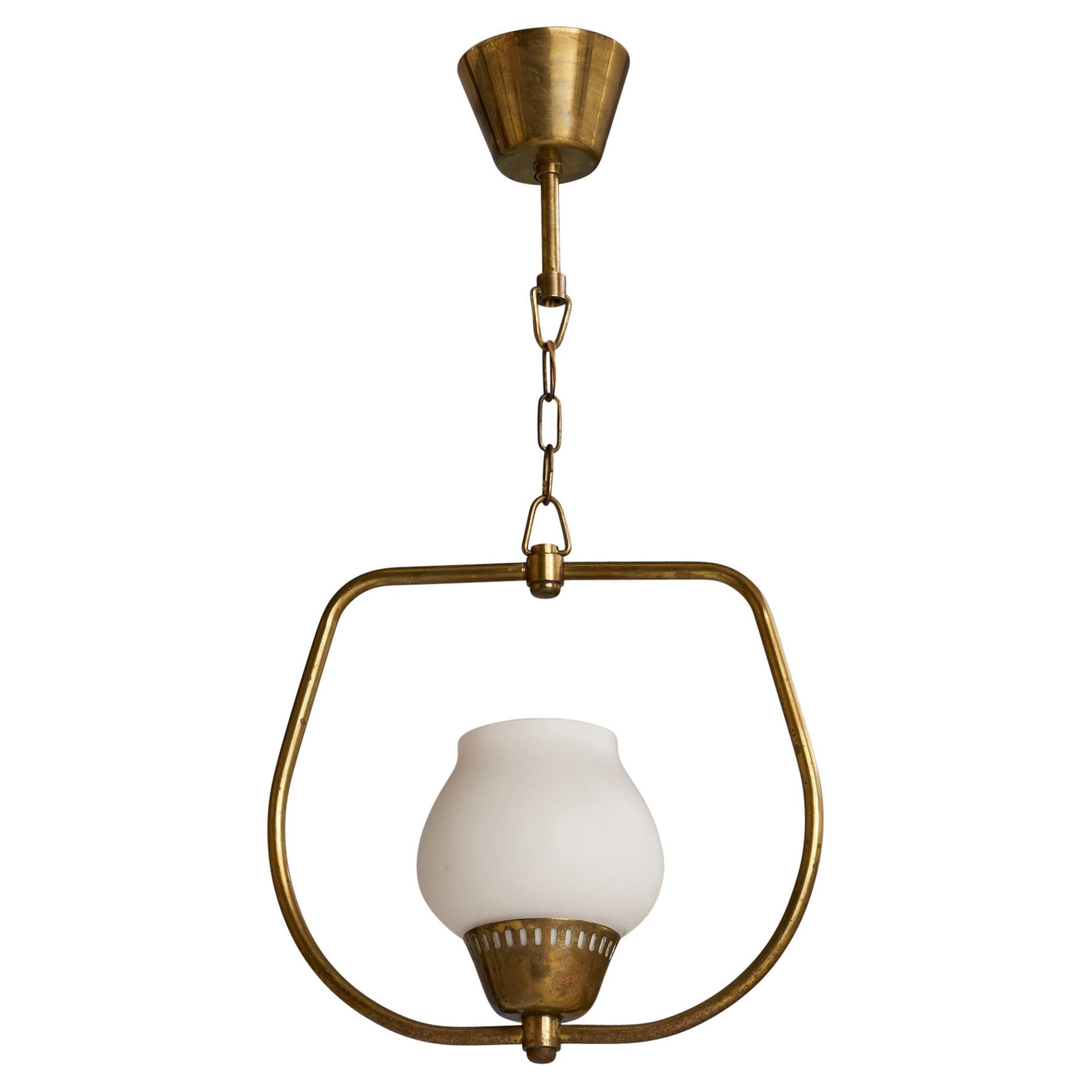 Swedish Designer, Pendant Light, Brass, Glass, Sweden, 1940s