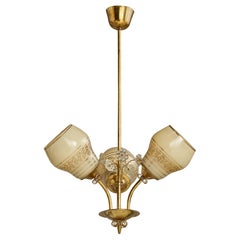 ITSU, Chandelier, Brass, Glass, Finland, 1940s