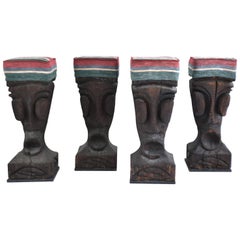 Set of Four Pop Primitive Sculptural Brutalist Bar Stools