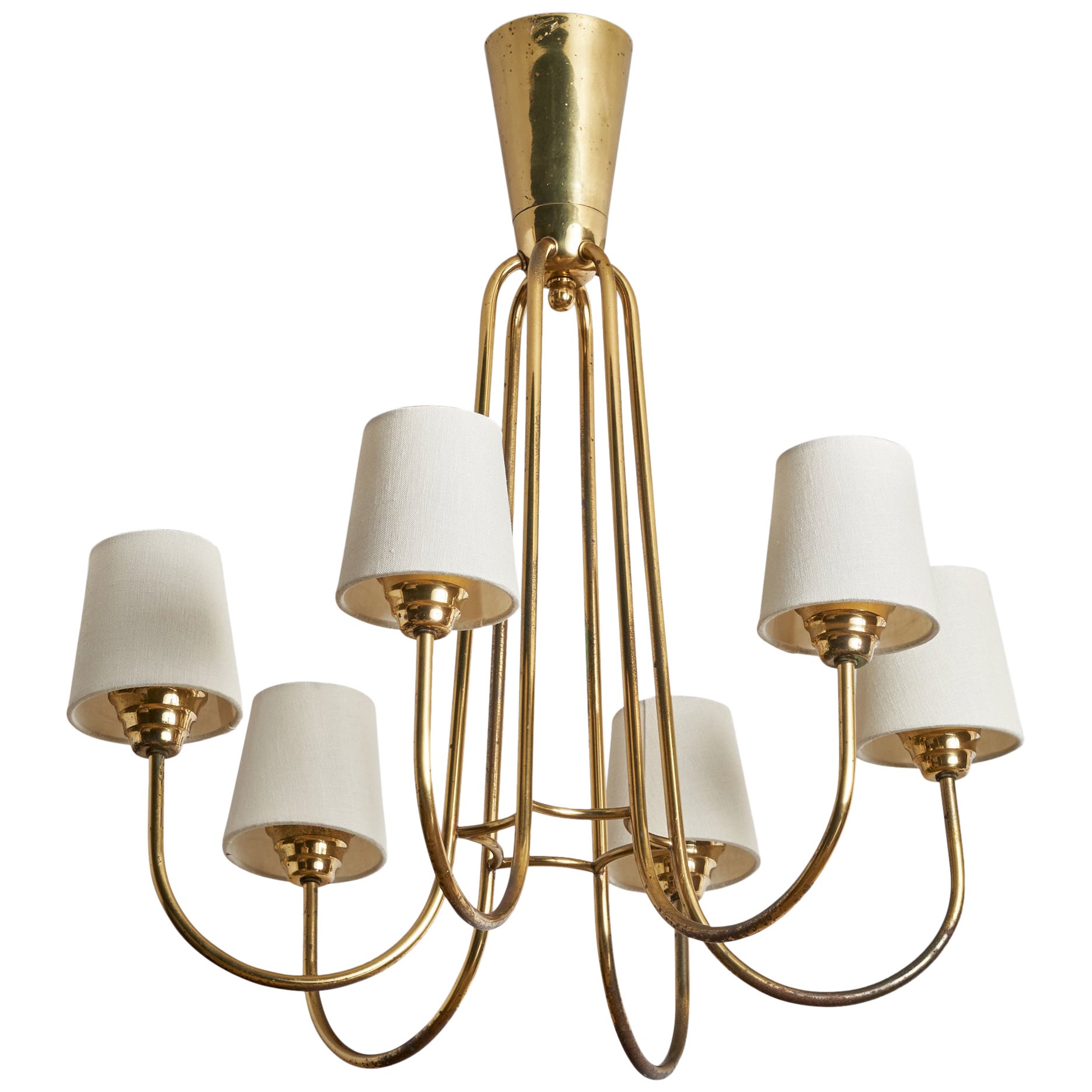 ITSU, Chandelier, Brass, Fabric, Finland, 1940s