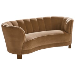 Used Danish Designer, Sofa, Wood, Velvet, Denmark, 1940s