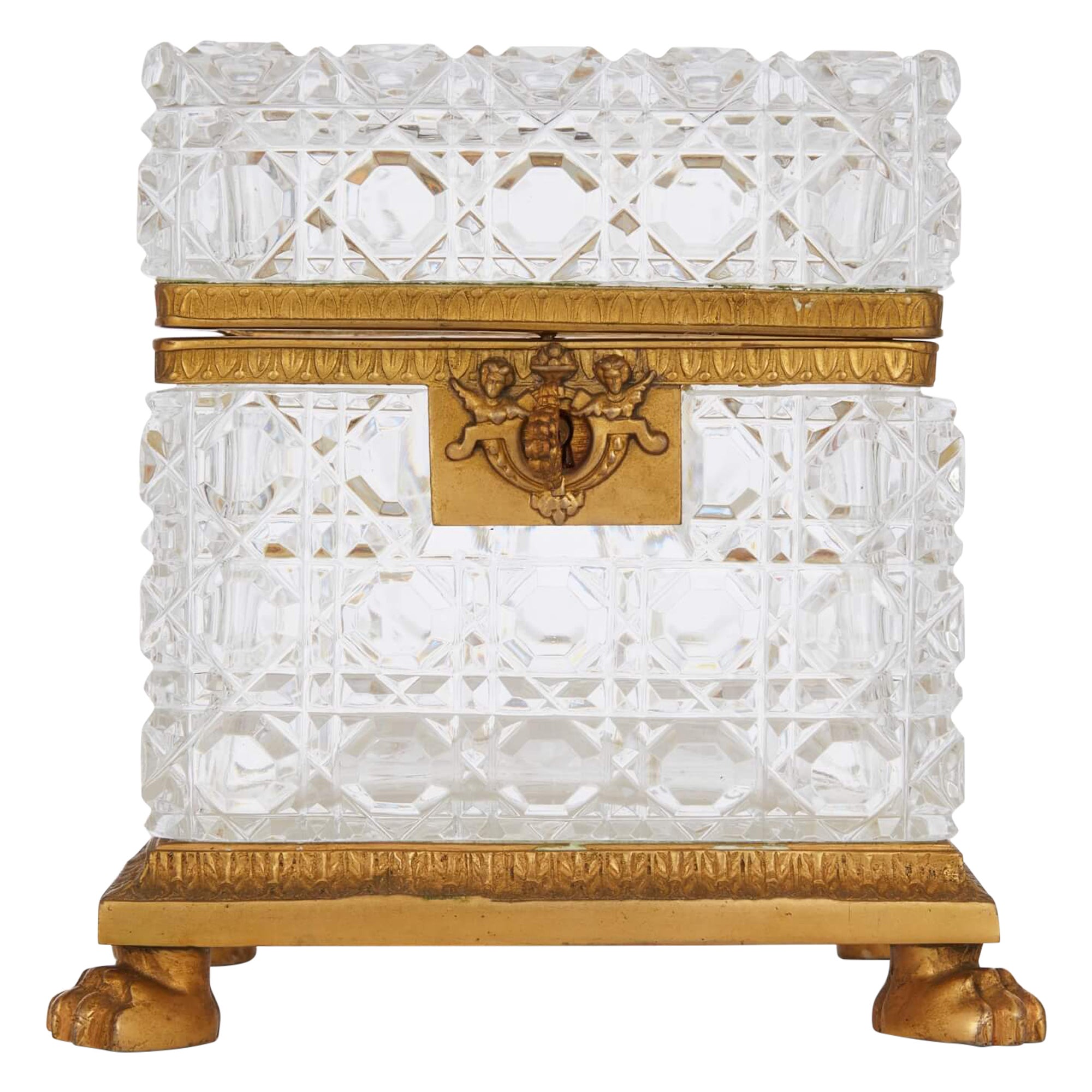 Antique ormolu and cut-crystal casket by Baccarat For Sale