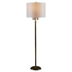 Vintage Brass Candelabra Floor Lamp with Silk Shade