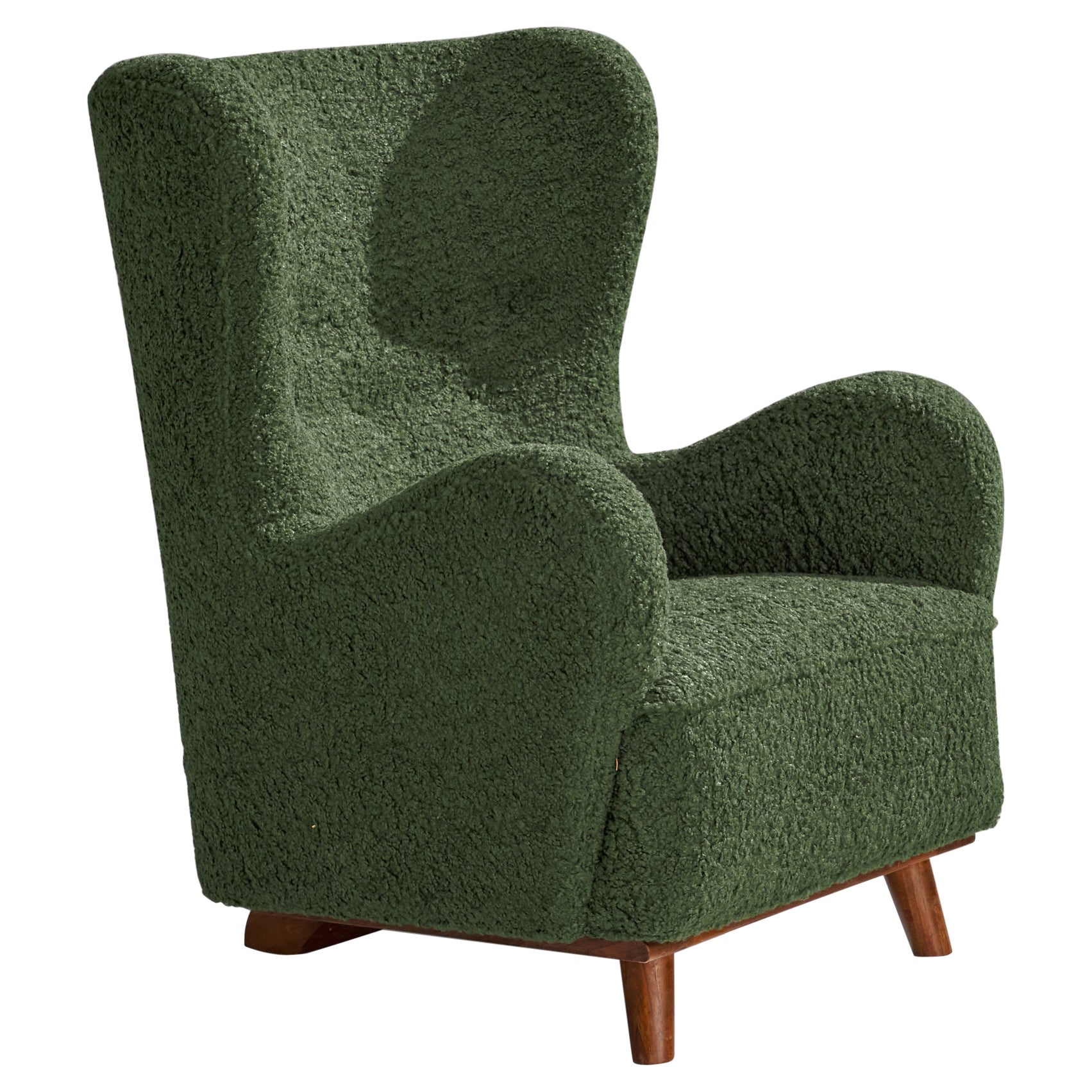 Danish Designer, Lounge Chair, Beech, Fabric, Denmark, 1930s For Sale