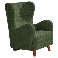 Vintage Danish Designer, Lounge Chair, Beech, Fabric, Denmark, 1930s
