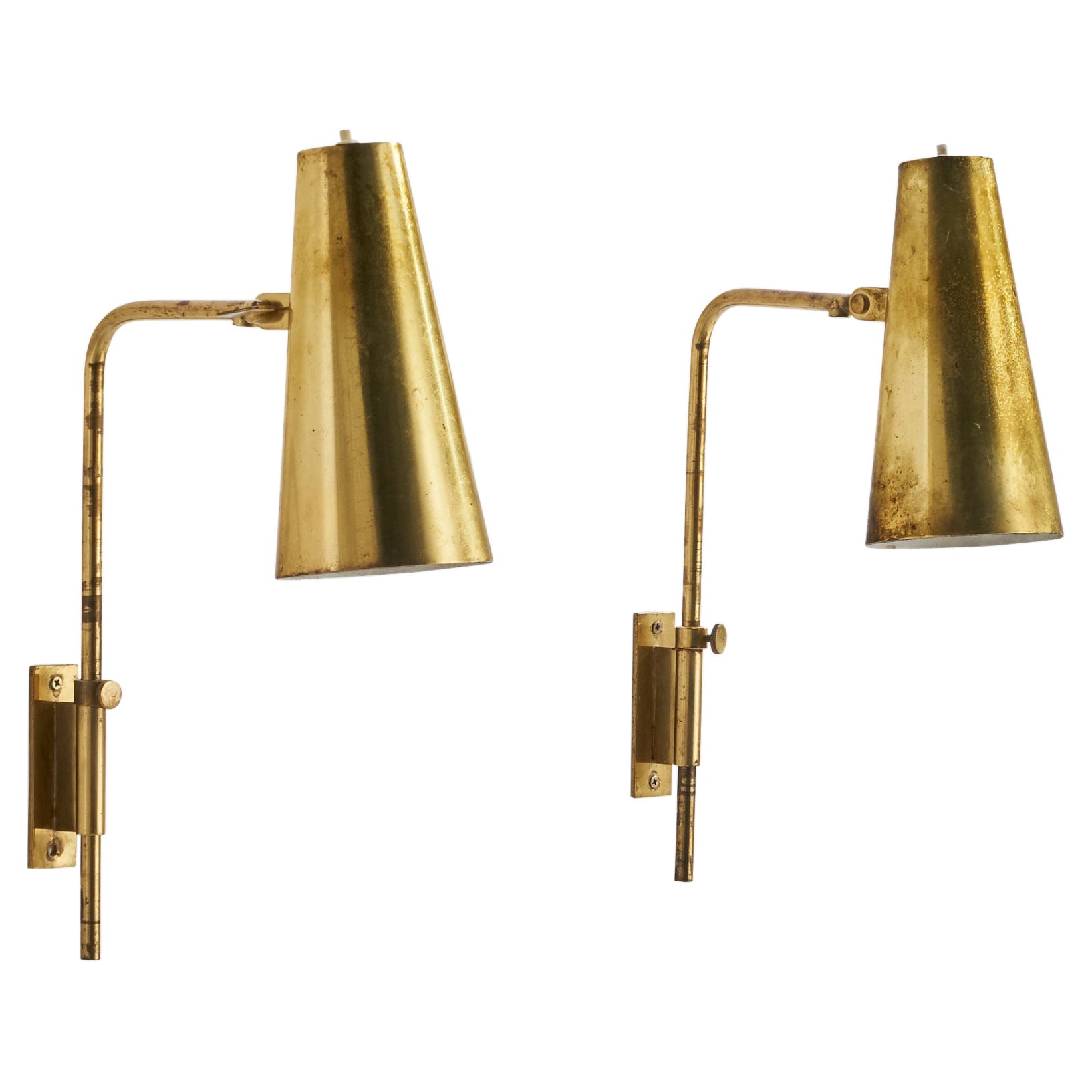 Paavo Tynell, Wall Lights, Brass, Finland, 1950s For Sale