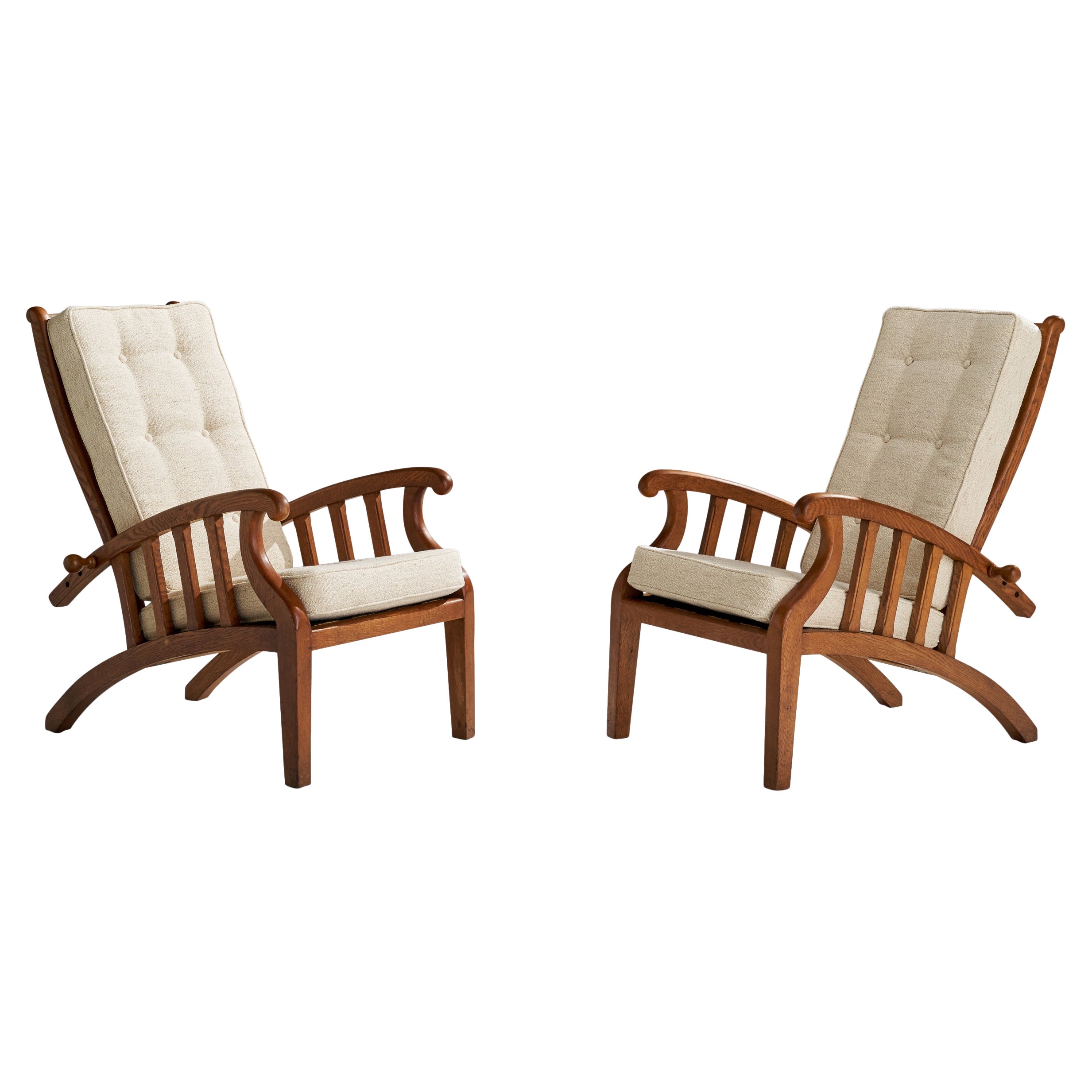Danish Designer, Lounge Chairs, Oak, Fabric, Denmark, 1920s For Sale
