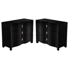 Pair of Curved Front Black Lacquered Chests