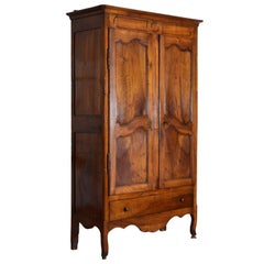 Antique French Louis XV Period Walnut 2-Door Armoire of 3/4 size, mid 18th cen.