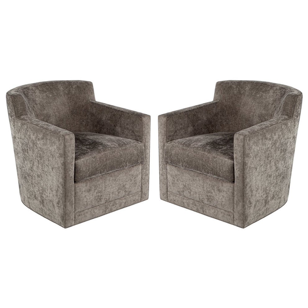 Pair of Modern Swivel Lounge Chairs For Sale