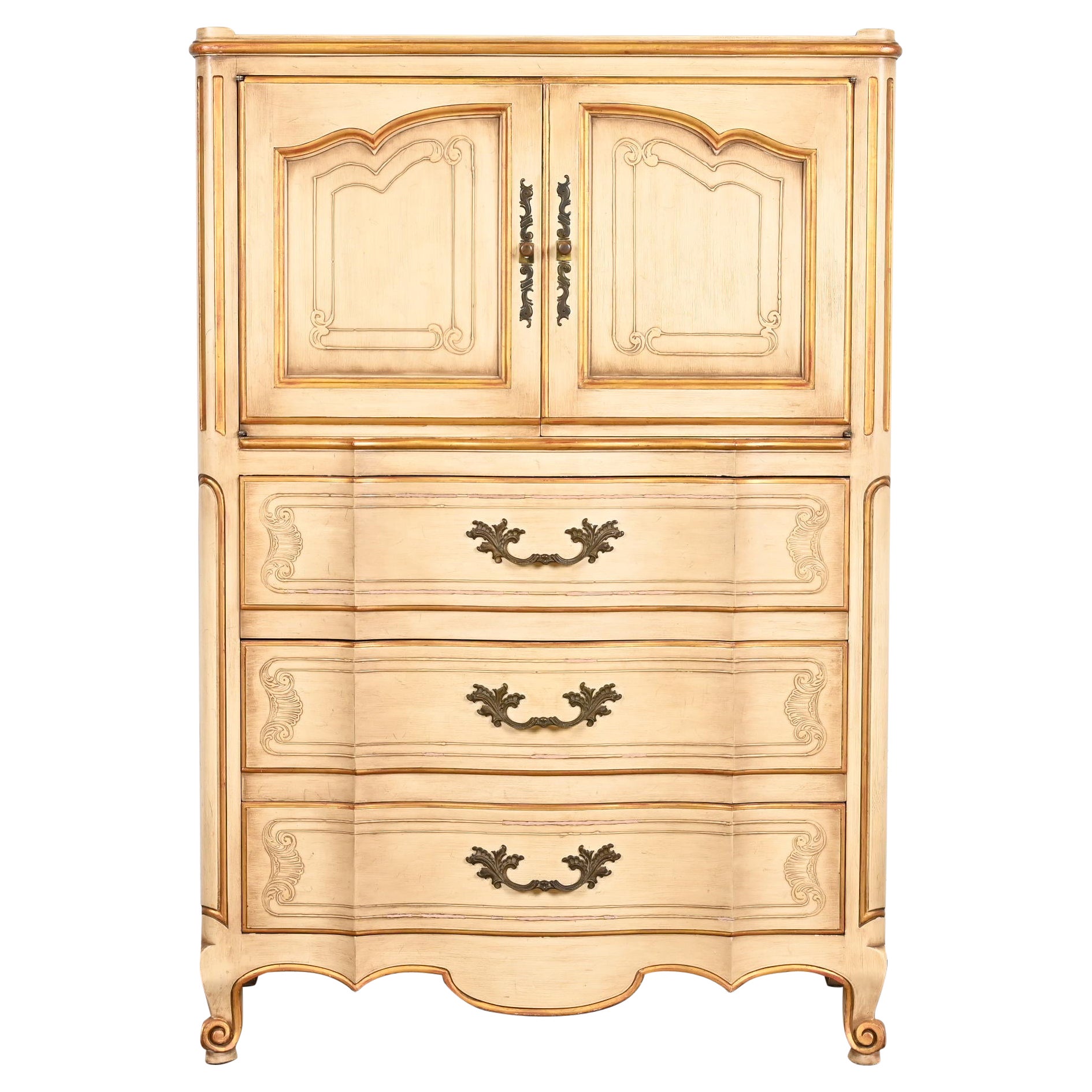 John Widdicomb French Provincial Louis XV Highboy Dresser, 1950s For Sale